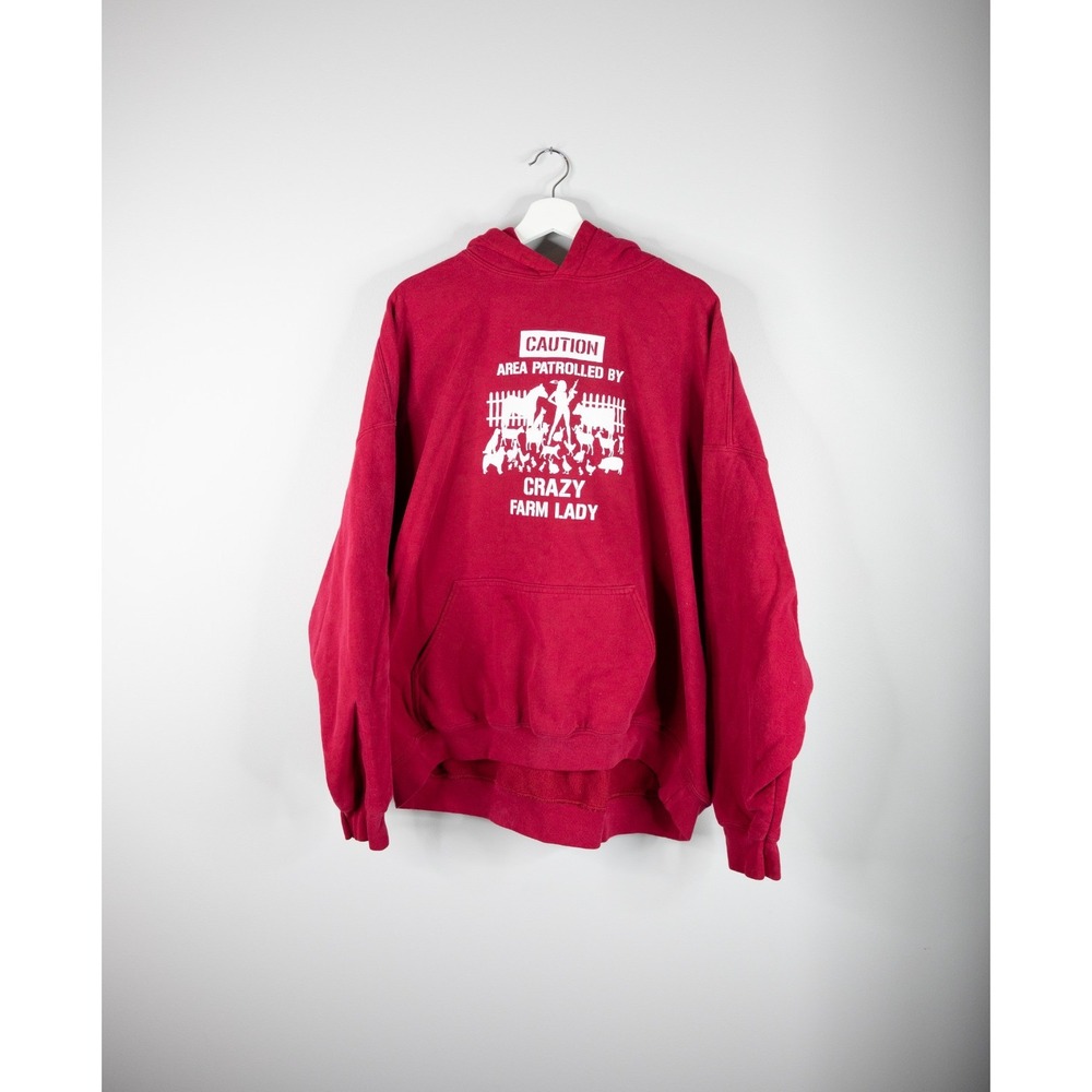 Gildan Women's 3XL Red Sweatshirt Caution: Area Patrolled by crazy farm‎ lady